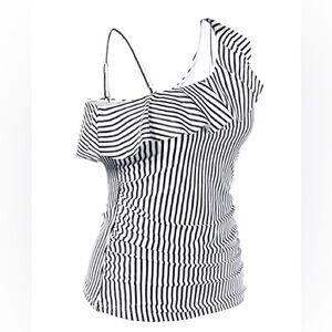 Yonique Flattering One Shoulder Swim Top Ruffle Tankini Top Strapless Design